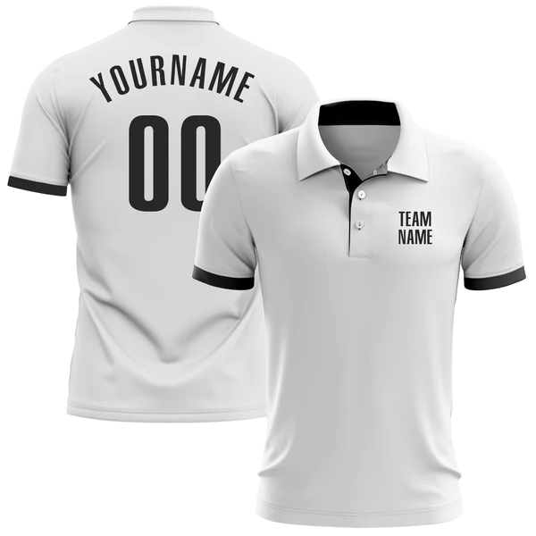 Custom White Black Performance Golf Polo Shirt