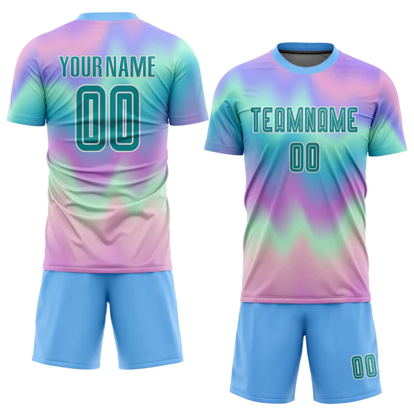 Custom Tie Dye Teal-White Sublimation Soccer Uniform Jersey