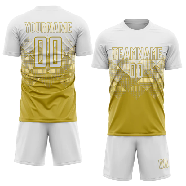 Custom Old Gold White Sublimation Soccer Uniform Jersey