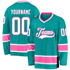 Custom Aqua White-Pink Hockey Jersey